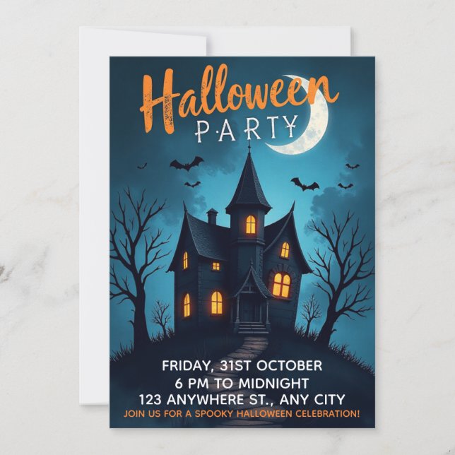 Invitation de la fête d'Halloween éffrayante (Devant)