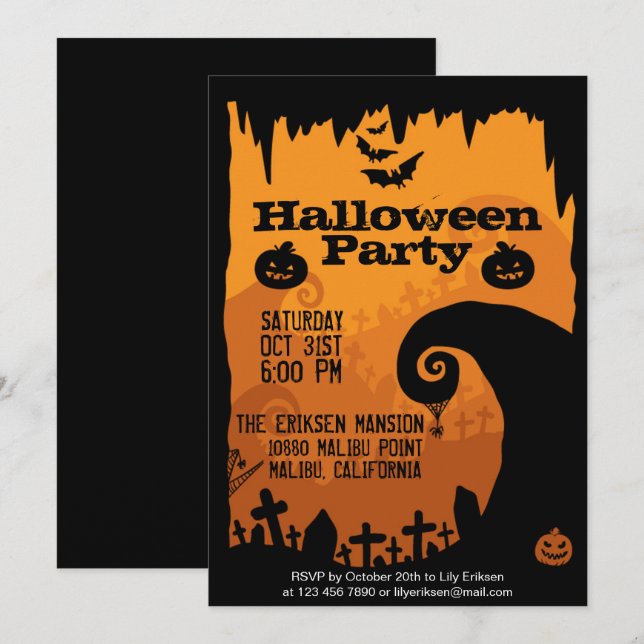Invitation de la fête d'Halloween éffrayante (Devant / Derrière)