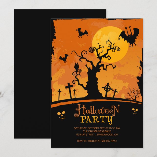 Invitation de la fête d'Halloween éffrayante (Devant / Derrière)
