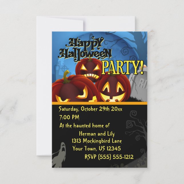 Invitation de la fête d'Halloween éffrayante (Devant)
