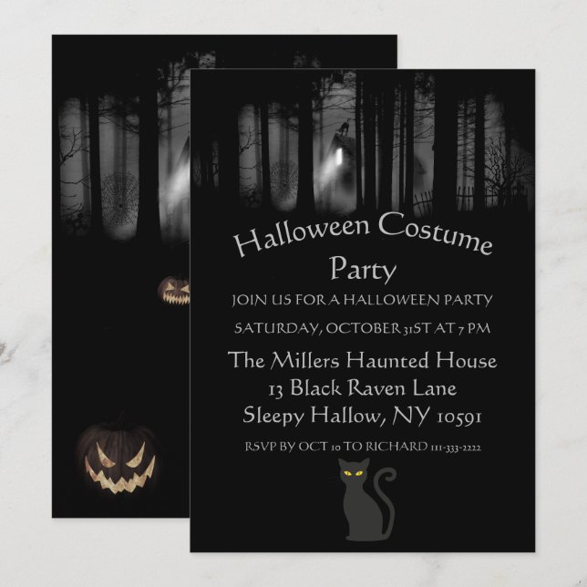 Invitation de la fête d'Halloween Forêt éffrayante (Devant / Derrière)