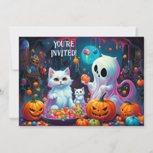 Invitation de la fête d'Halloween Ghost et Kittens