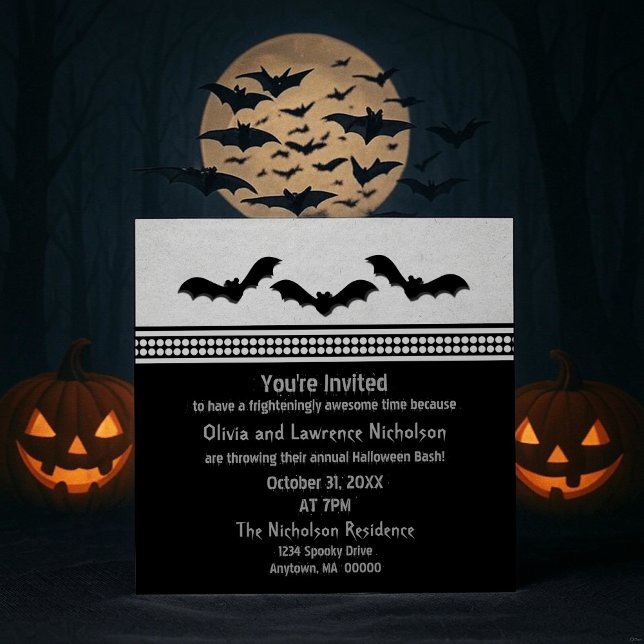 Invitation de la fête d'Halloween, gris clair (Light Gray Gone Batty Halloween Party Invitation)
