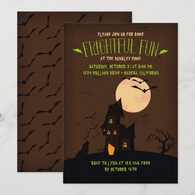 Invitation de la fête d'Halloween Howling Wolf (Devant / Derrière)