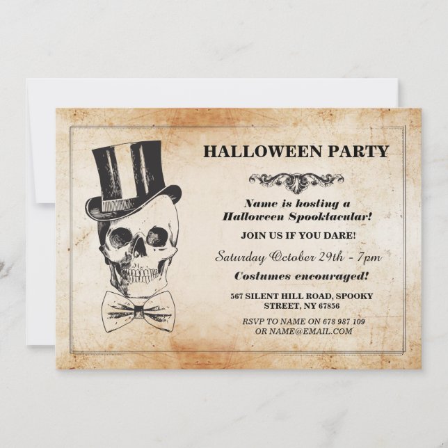 Invitation de la fête d'Halloween Hull Top Hat Bow (Devant)