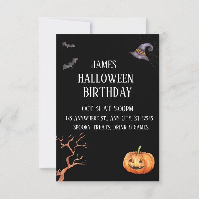 Invitation de la fête d'Halloween moderne noir (Devant)