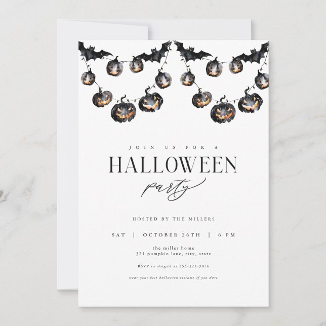 Invitation de la fête d'Halloween noir moderne (Devant)