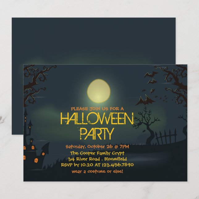 Invitation de la fête d'Halloween Pale Moon (Devant / Derrière)