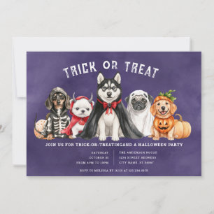 Invitation de la fête d'Halloween Puppies Trick ou