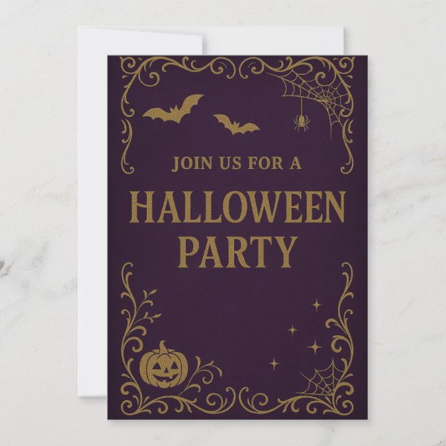 Invitation de la fête d'Halloween | Purple et or g (Devant)