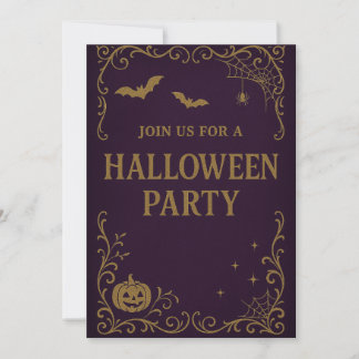 Invitation de la fête d'Halloween | Purple et or g