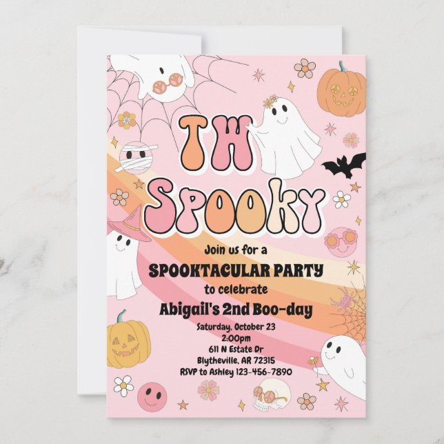 Invitation de la fête d'Halloween rose deux Éffray (Devant)