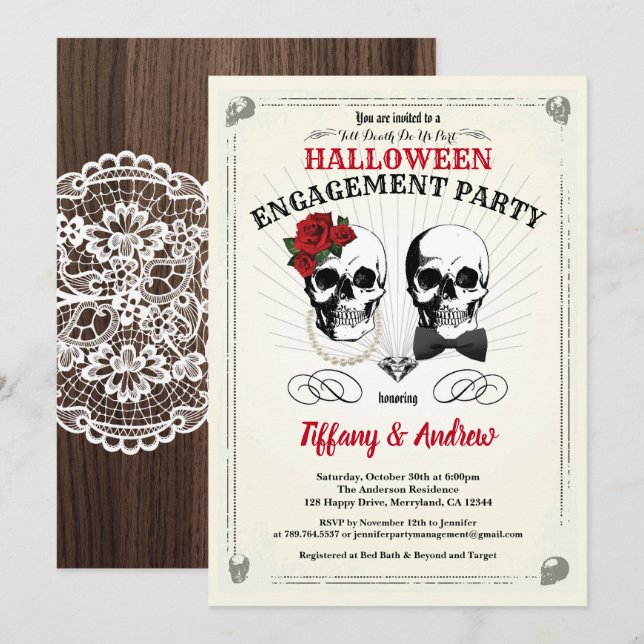 Invitation de la fête d'Halloween. Rouge Noir (Devant / Derrière)