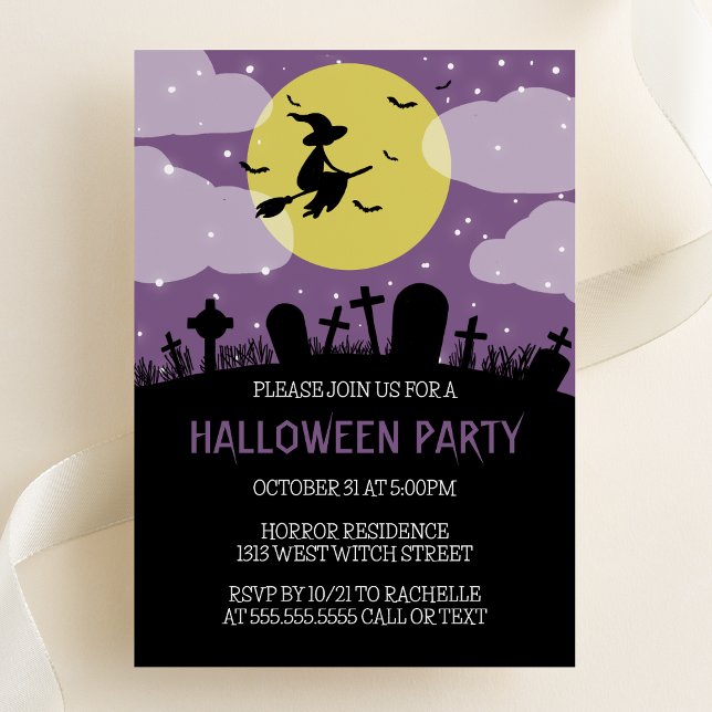 Invitation de la fête d'Halloween Sorcière volant (Créateur téléchargé)