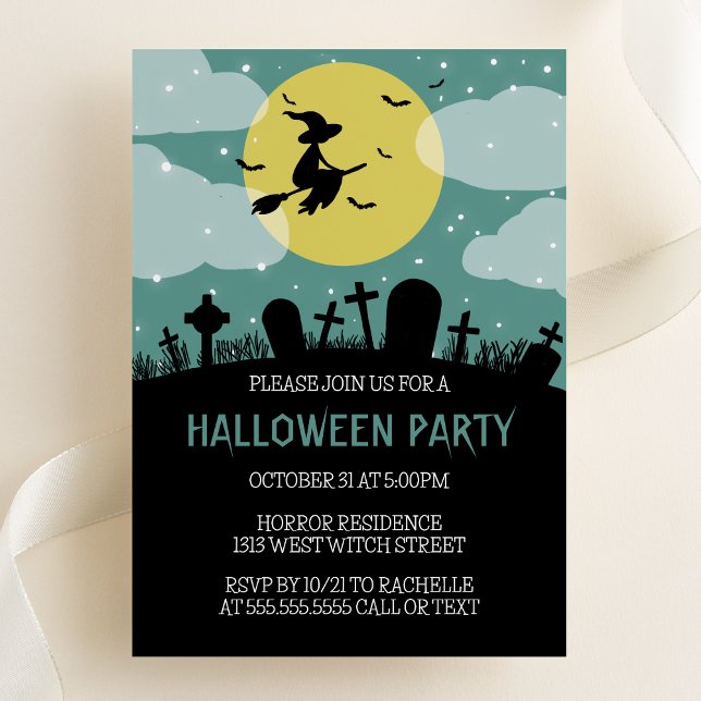 Invitation de la fête d'Halloween Sorcière volant (Créateur téléchargé)