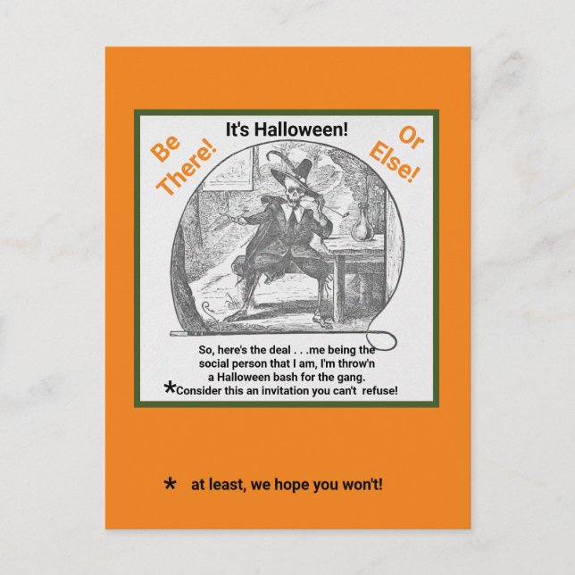 Invitation de la fête d'Halloween/squelette d'horr (Devant)