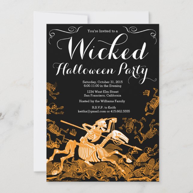 Invitation de la fête d'Halloween : squelette Vint (Devant)