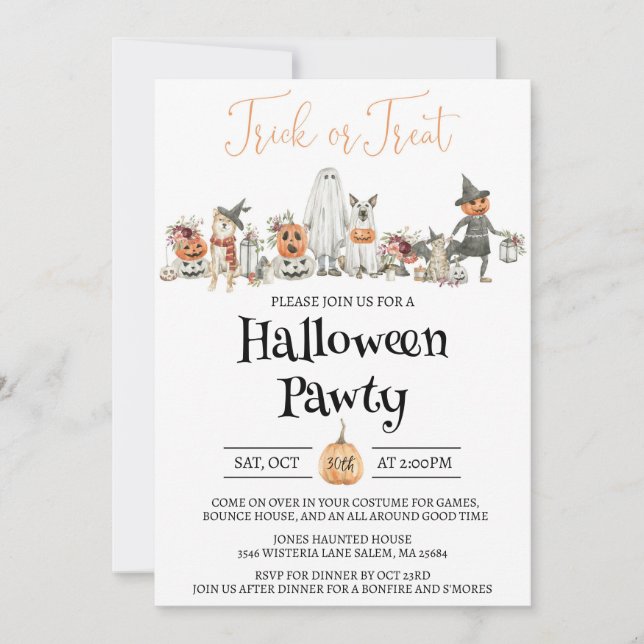 Invitation de la fête d'Halloween, une paille pour (Devant)