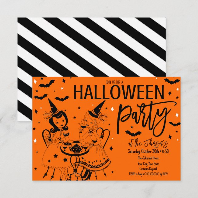 Invitation de la fête d'Halloween vintage (Devant / Derrière)