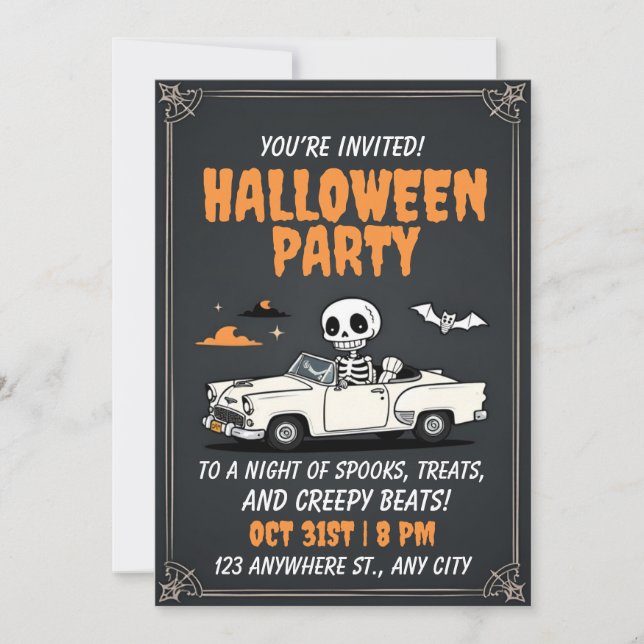 Invitation de la fête d'Halloween voiture Zombie (Devant)