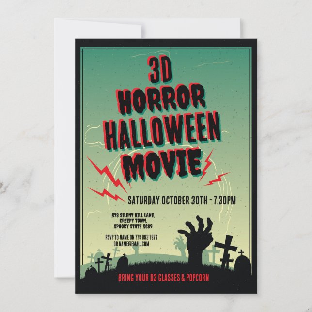 Invitation de la fête d'horreur 3D Halloween (Devant)