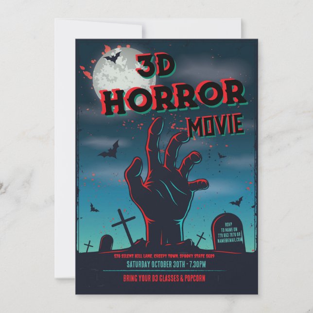 Invitation de la fête d'horreur 3D Halloween (Devant)
