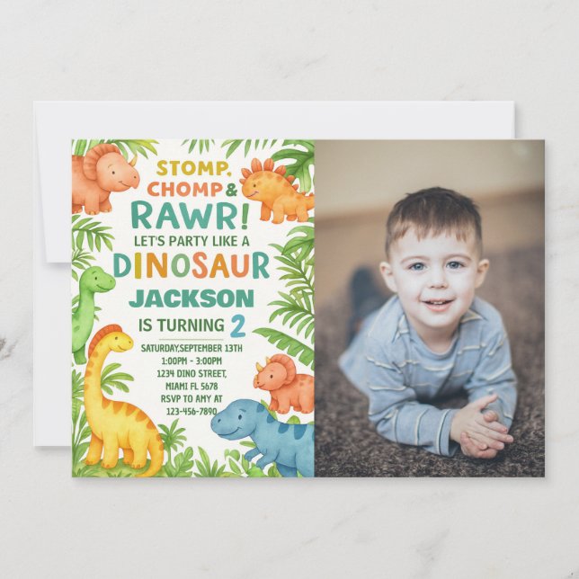 Invitation De La Fête Dino Avec Photo (Devant)