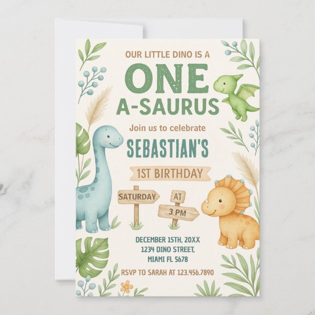 Invitation de la fête Dino modifiable (Devant)