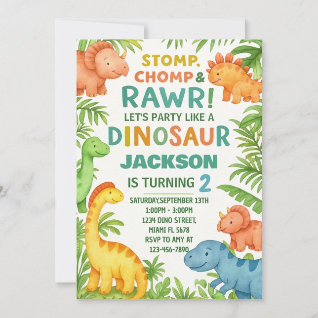 Invitation de la fête Dino modifiable (Devant)