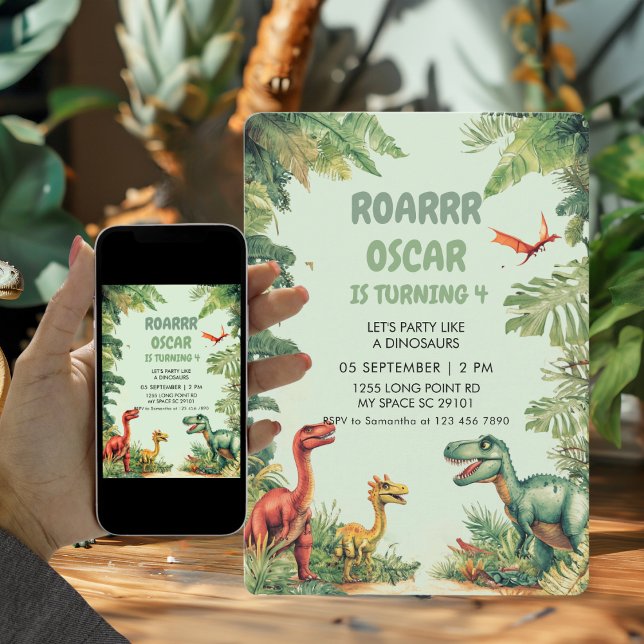 Invitation de la fête Dino Roaring Good Time (Créateur téléchargé)