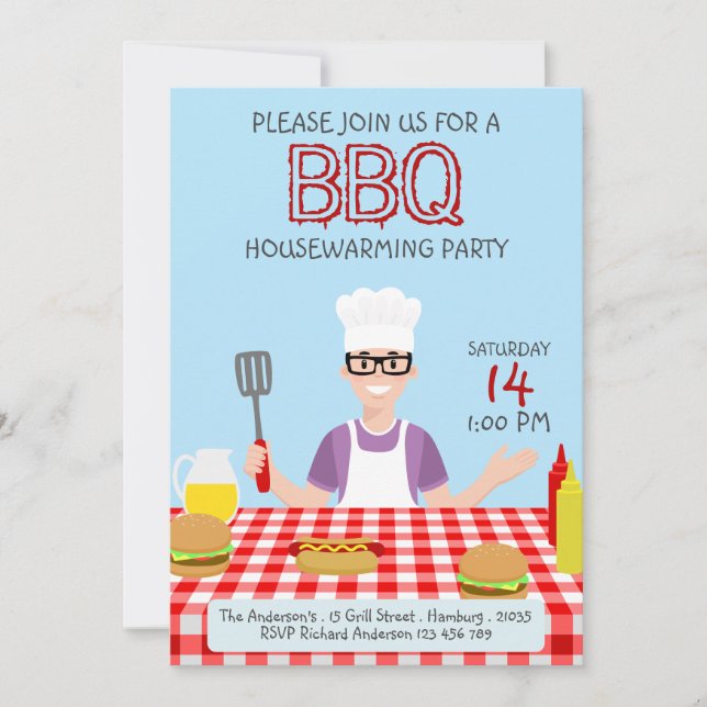 Invitation de la fête du barbecue sur le réchauffe (Devant)