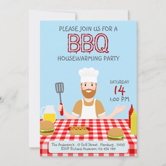 Invitation de la fête du barbecue sur le réchauffe (Devant)