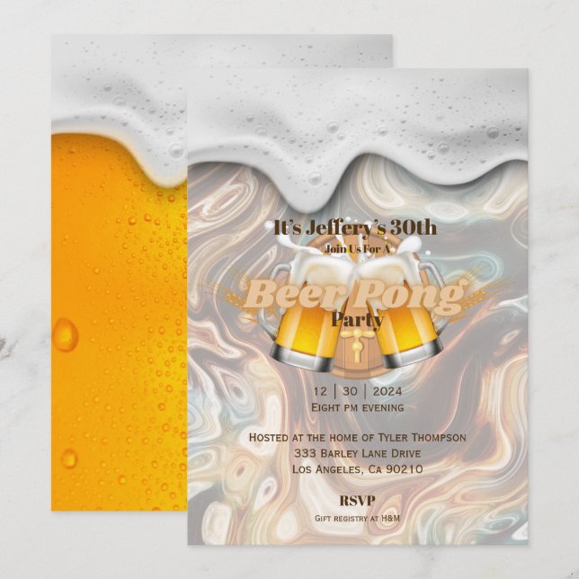 Invitation de la fête du beer pong (Devant / Derrière)