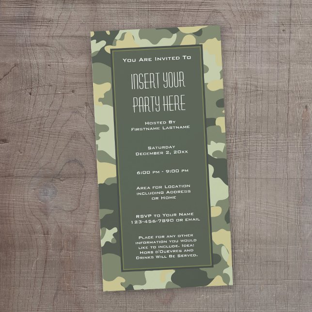 Invitation de la fête du camouflage militaire vert (Camouflage Birthday Invitation or Other Party!)