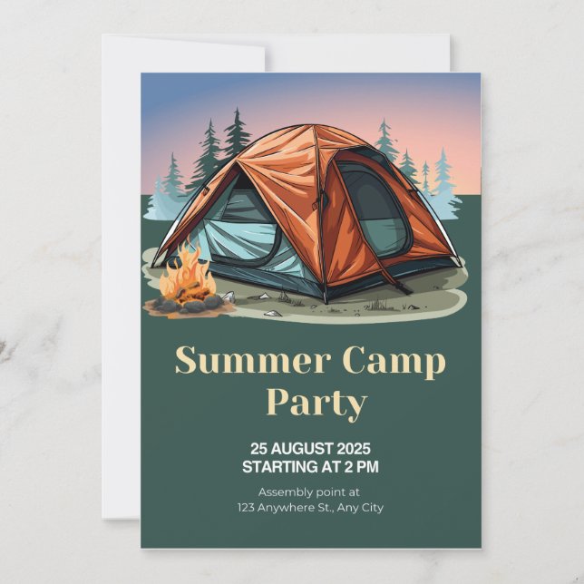 Invitation de la fête du camp d'été - Aventure en  (Devant)