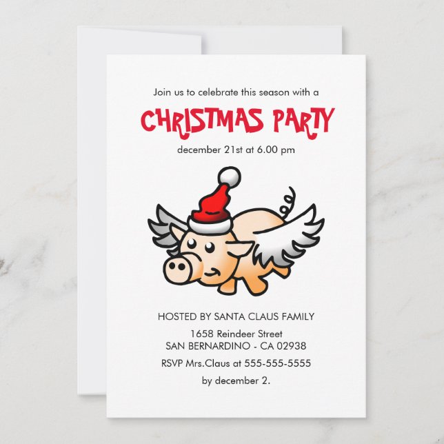 Invitation de la fête du cochon de Noël volant (Devant)