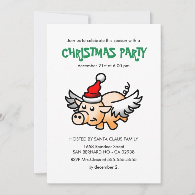Invitation de la fête du cochon de Noël volant (Devant)