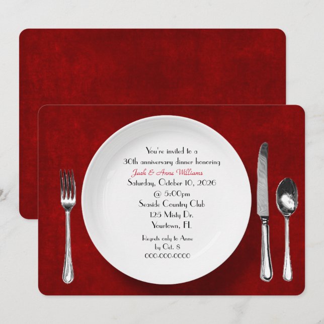 Invitation de la fête du dîner Anniversaire en rou (Devant / Derrière)