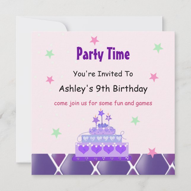 Invitation de la fête du gâteau de Princess Purple (Devant)