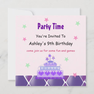 Invitation de la fête du gâteau de Princess Purple