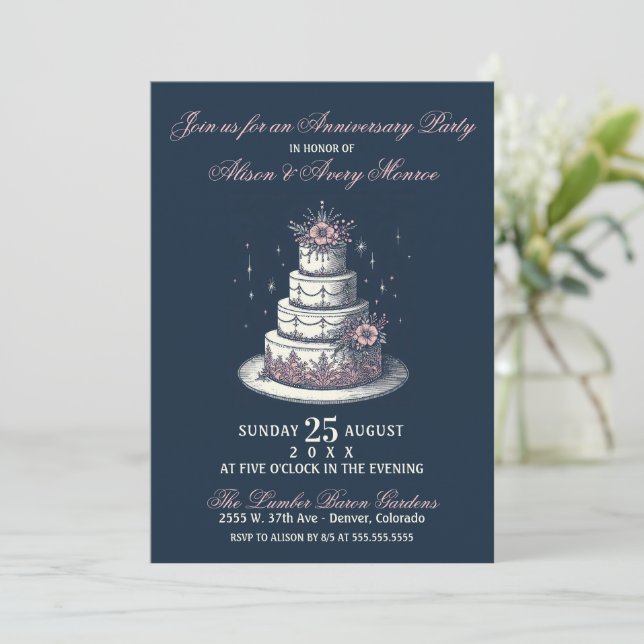 Invitation de la fête du gâteau rose et blanc (Debout devant)