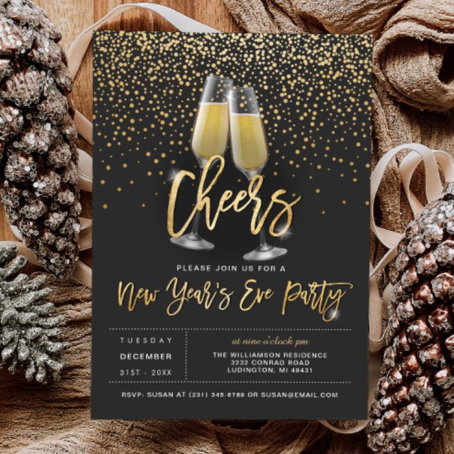 Invitation de la fête du Nouvel An (Cheers New Years Party Invitation)