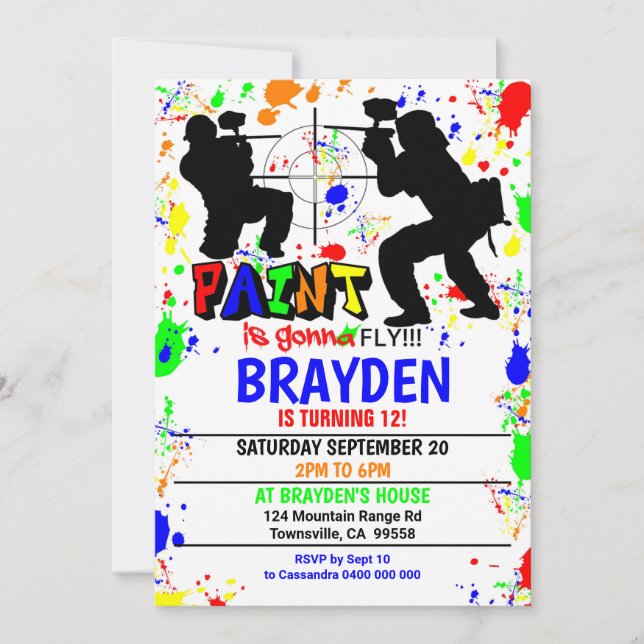 Invitation de la fête du Paintball (Devant)