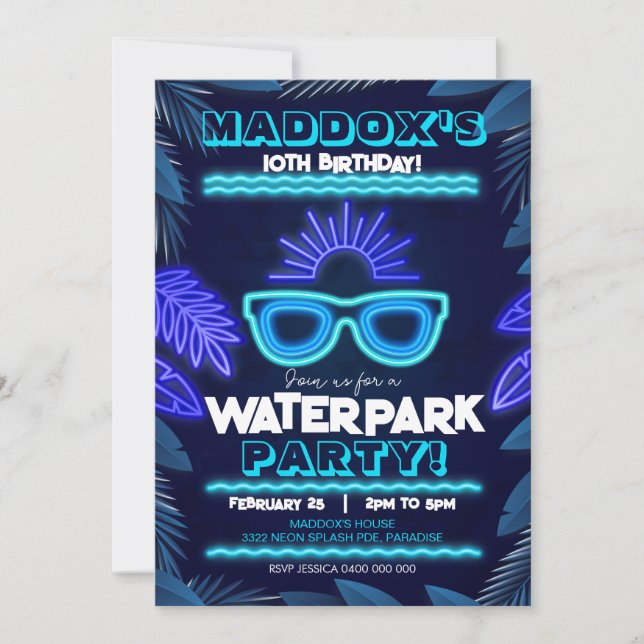 Invitation de la fête du parc aquatique Neon Boy S (Devant)