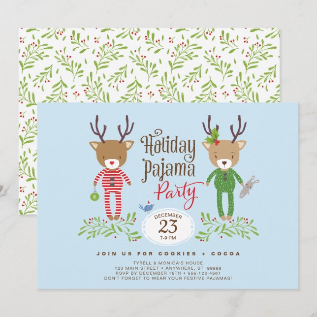 Invitation de la fête du pyjama de Noël (Devant / Derrière)