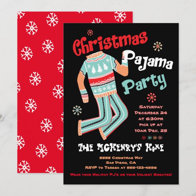 Invitation de la fête du pyjama de Noël (Devant / Derrière)