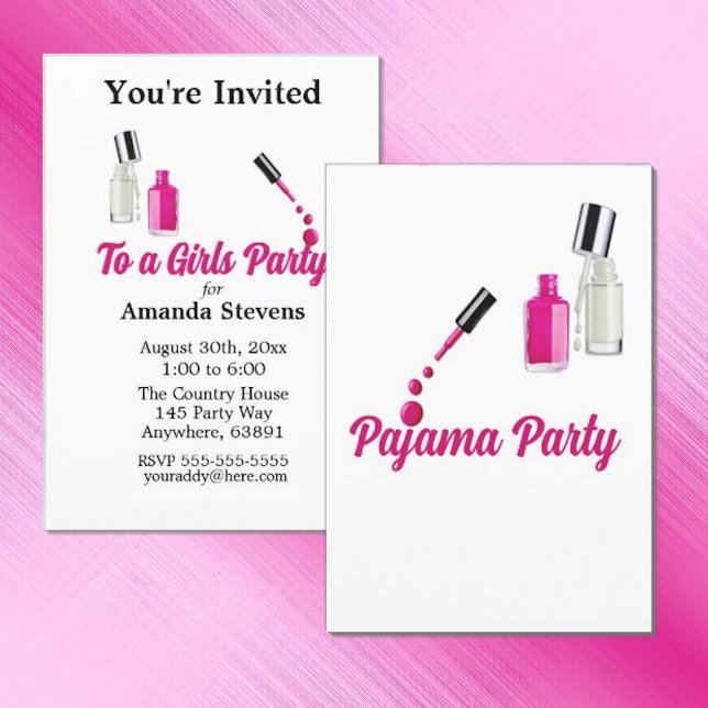 Invitation de la fête du pyjama polonais ongle ros (Créateur téléchargé)
