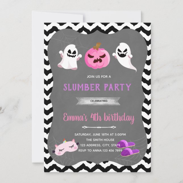 Invitation de la fête du sommeil d'Halloween (Devant)