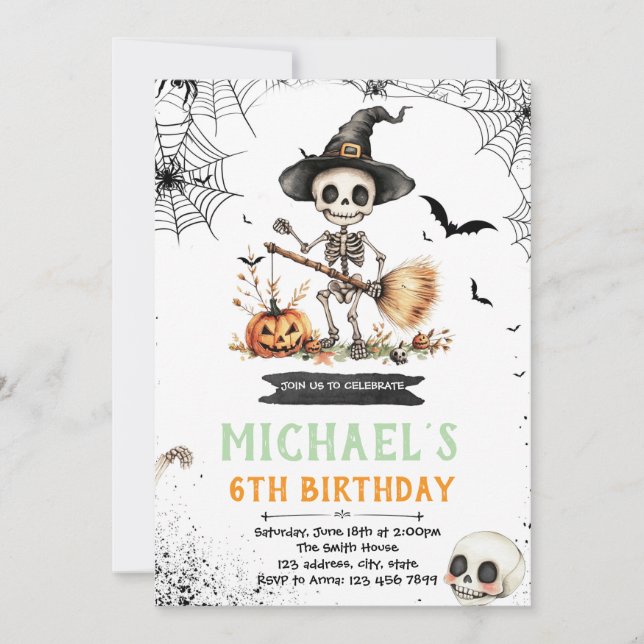 Invitation de la fête du squelette d'Halloween (Devant)