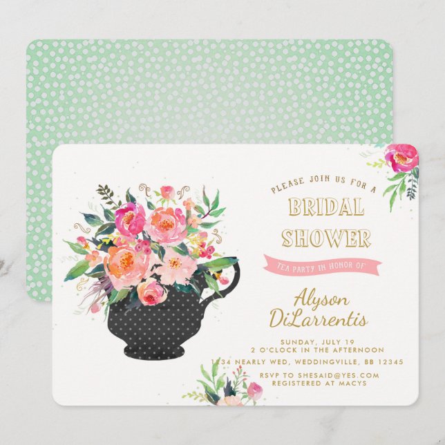 Invitation de la fête du thé douche nuptiale (Devant / Derrière)